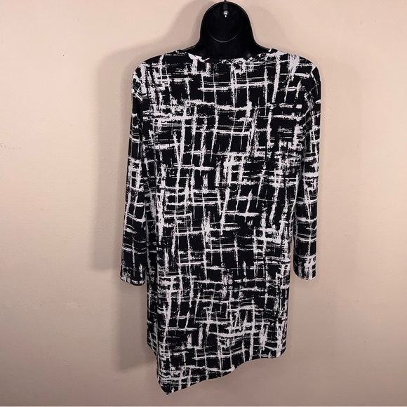 Small Rafaella Black White Print Blouse Top Stretch Asymmetrical Abstract Print - Picture 3 of 12